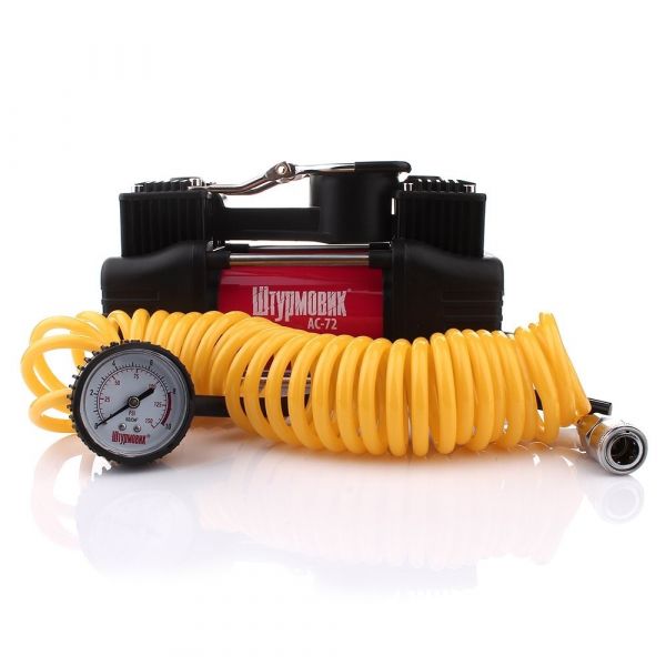 Компрессор "Штурмовик" AC-72 150psi/25Amp/60л/2 цилиндра/PU шланг 5,0м с дефлятором/клеммы АКБ (AC-72)