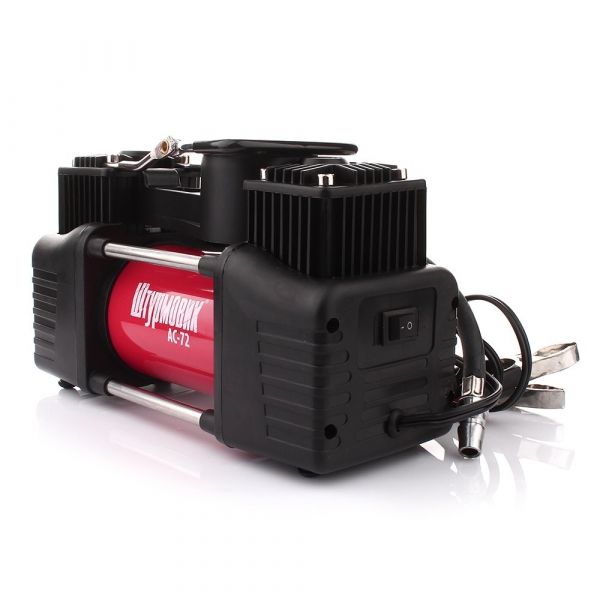 Компрессор "Штурмовик" AC-72 150psi/25Amp/60л/2 цилиндра/PU шланг 5,0м с дефлятором/клеммы АКБ (AC-72)