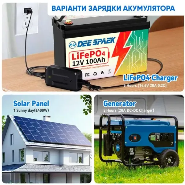 Літій-залізо-фосфатний акумулятор DEE SPAEK LiFePO4 12V 100Ah Bluetooth (1280Wh) (BMS 100A)