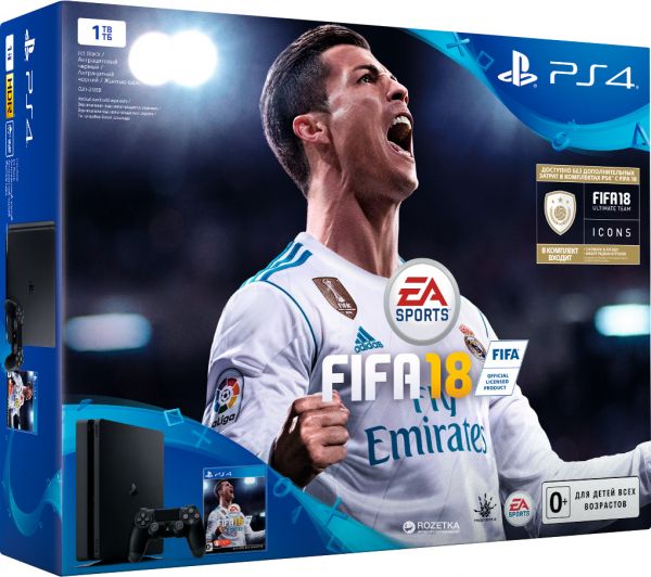 Стационарная игровая приставка Sony PlayStation 4 (PS4) 1TB Black + FIFA 18